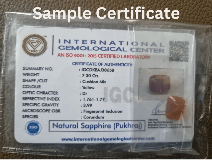 Sample Certificate | Gemstone for Jupiter