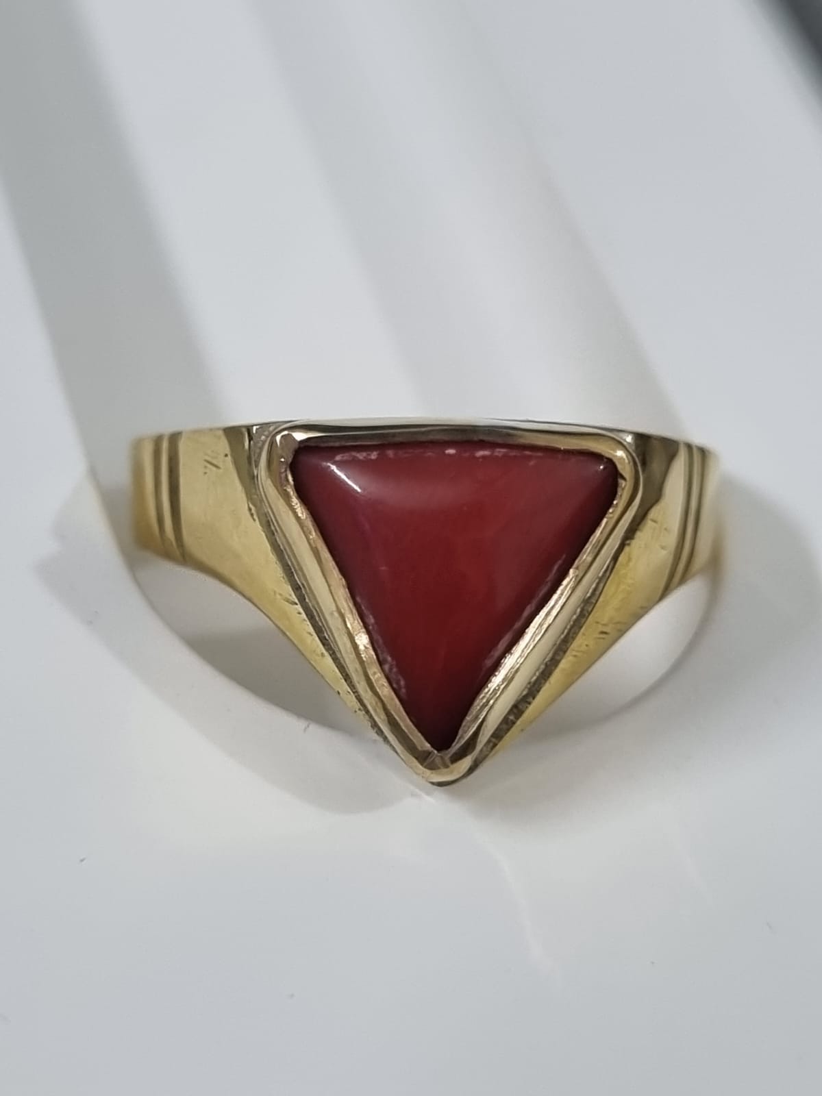 Triangle Red Coral Ring Triangle Moonga ring With Certificate