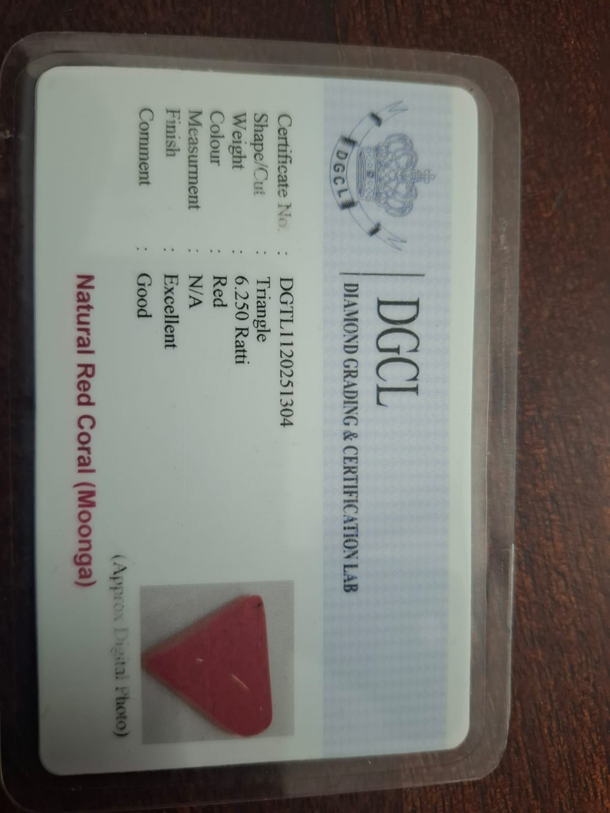 Triangle moonga certificate - 6.25 ratti