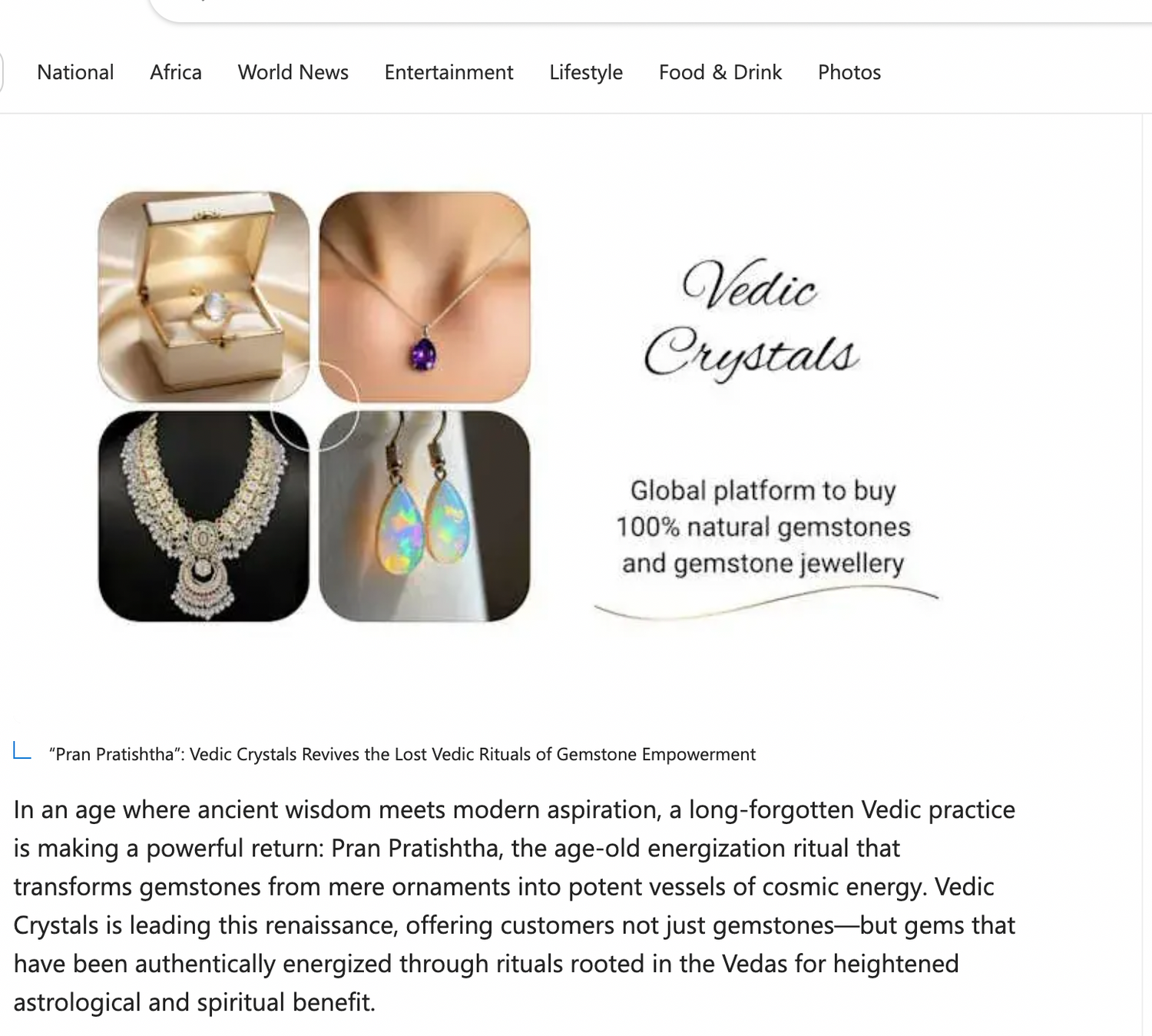 Vedic Crystals in MSN Africa