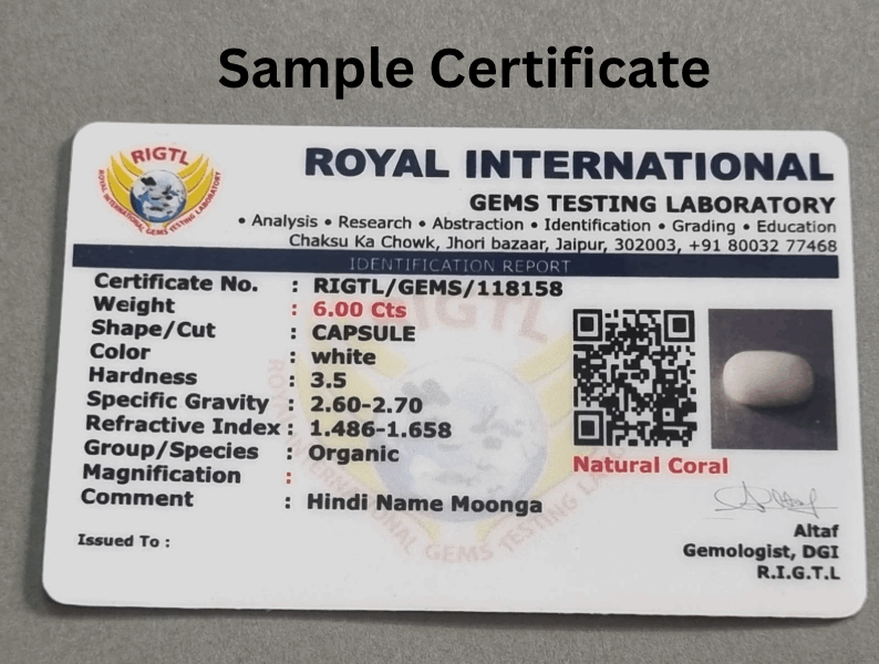 White Coral Certificate | Sample