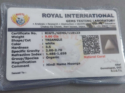 White Coral Certificate | Triangle | 9 carat