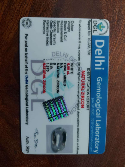 White Zircon Stone | Safed Zircon | 6 Carat | Certificate