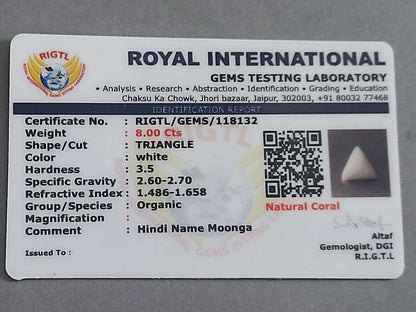 White coral certificate | Triangle | 8 carat