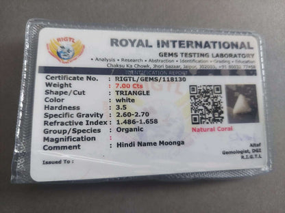 White coral certificate | triangle | 7 carat