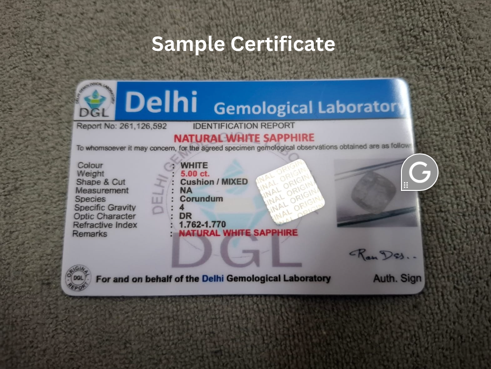 White Sapphire Certificate