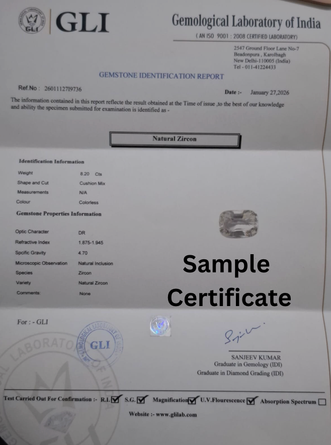 White Zircon Stone | Safed Jarkan |  Lab Certificate 1