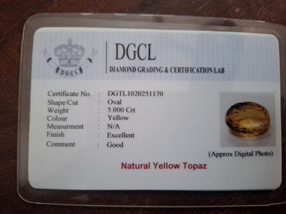 Yellow Topaz Certificate 5 carat