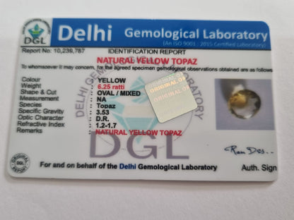 Yellow Topaz Certificate | 6.25 Ratti