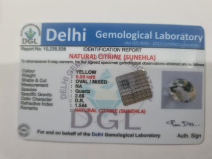 citrine certificate | 6 ratti